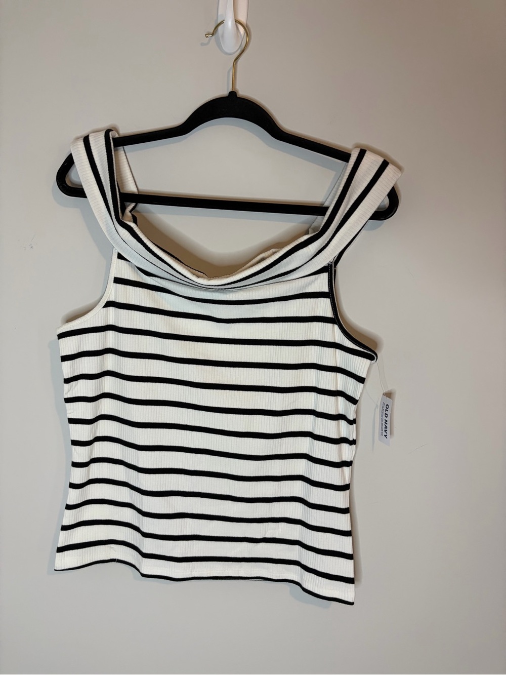 NWT Old Navy White & Black Striped Square-Neck Off the Shoulder Crop Tank XL